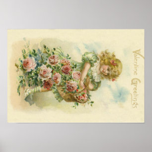 Cute Little Girl Rosa ros Poster