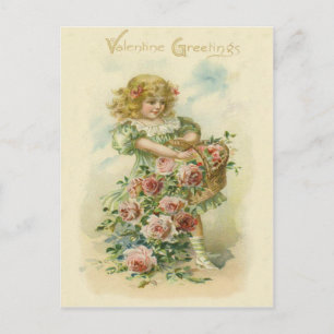 Cute Little Girl Rosa ros Vykort