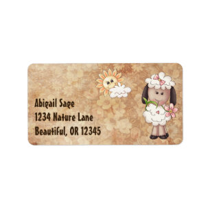 Cute Little Girl Sheep, Flowers och Sol Adress Adressetikett