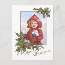 Cute Little Girl Snowbolly Holly Vykort