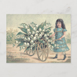 Cute Little Girl Wheelbarrow Lily The Valley Vykort