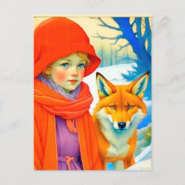 Cute Little Girl With Fox Chritmas Vykort