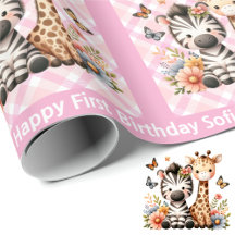 Cute Little Girl's Birthday Add Namn Zoo Animals