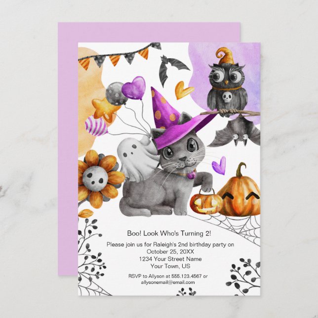 Cute Little Girl's Halloween Birthday Firation Inbjudningar (Fram/baksida)