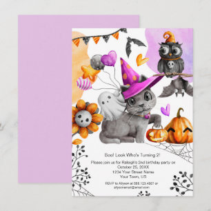 Cute Little Girl's Halloween Birthday Firation Inbjudningar