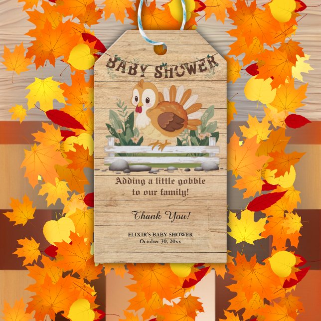 Cute Little Gobble Turkey Baby Shower Presentetikett (Skapare uppladdad)