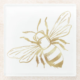 Cute Little Golden Bee Glass Underlägg
