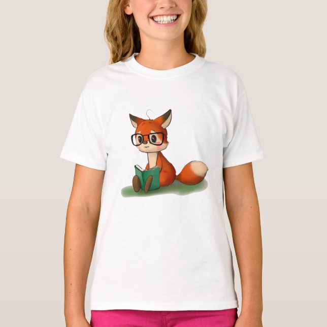 Cute Little Graphic Art Storybook Fox Animal Art T Shirt (Framsida)
