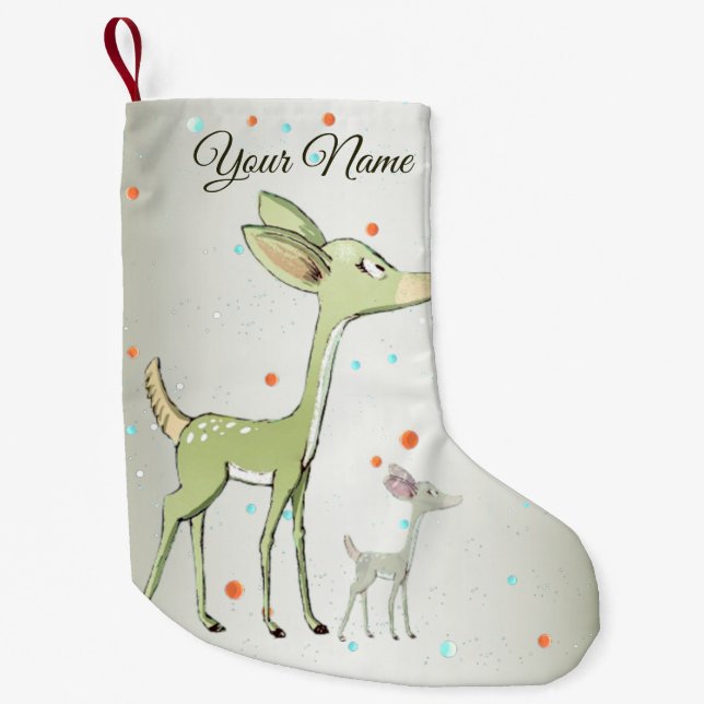 Cute Little Green Deers Winter Holidays  Liten Julstrumpa (Framsidan)