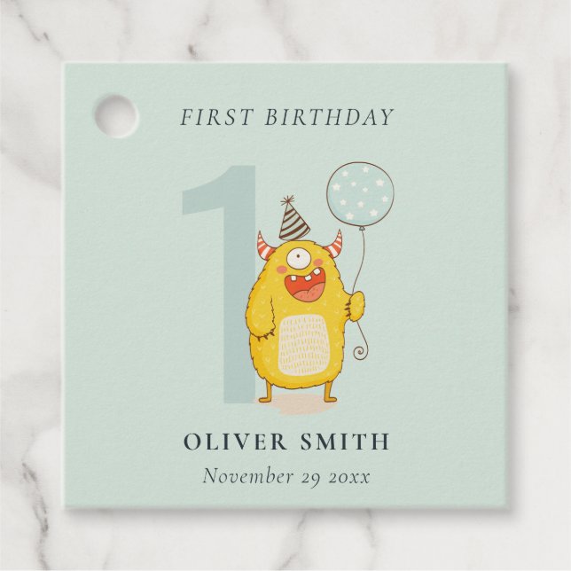 Cute Little Gult Aqua Monster oavsett ålder Gåvor Etiketter (Framsida)