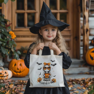 Cute Little Halloween Girl med Orange Bow Tygkasse