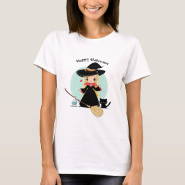 Cute Little Halloween Witch och Kattunge T Shirt