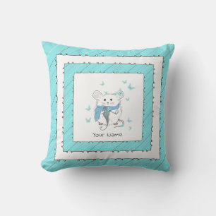 Cute Little Hamster Blue Stripe Kudde