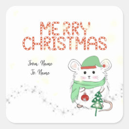 Cute Little Hamster God jul Helgdag Fyrkantigt Klistermärke