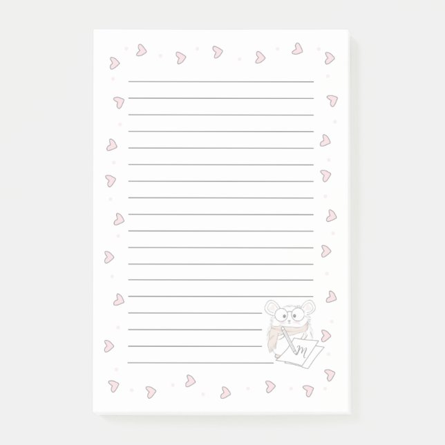 Cute Little Hamster Hearts Monogram Post-it Block (Framsida)