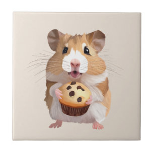 Cute Little Hamster Holding A Muffin Kakelplatta