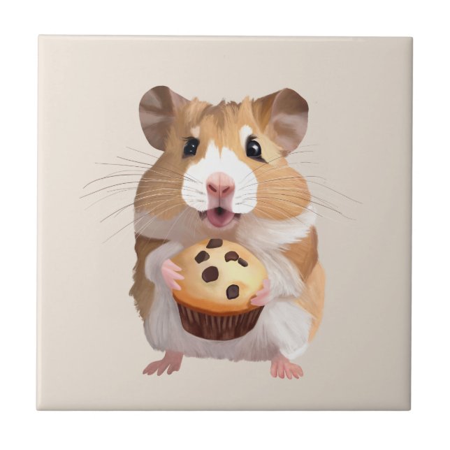 Cute Little Hamster Holding A Muffin Kakelplatta (Framsidan)