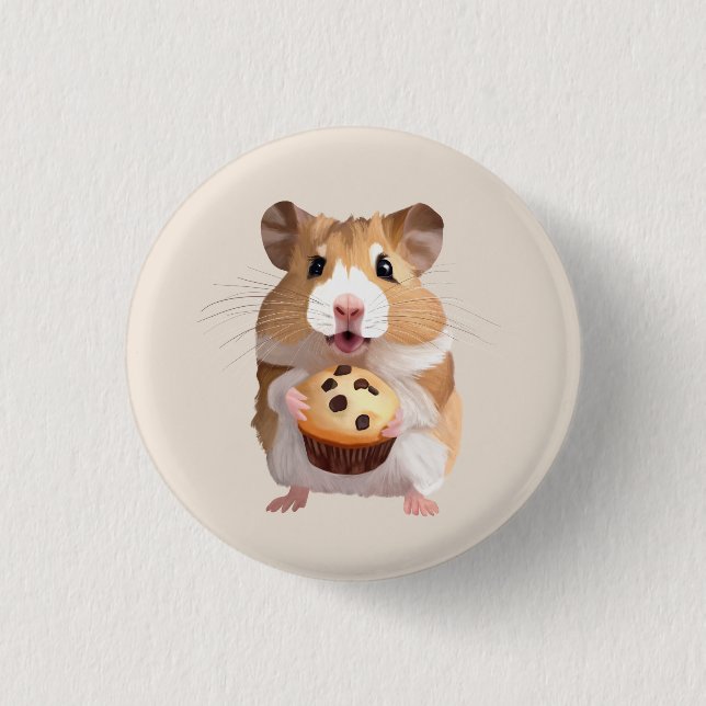 Cute Little Hamster Holding A Muffin Knapp (Framsida)