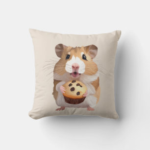 Cute Little Hamster Holding A Muffin Kudde
