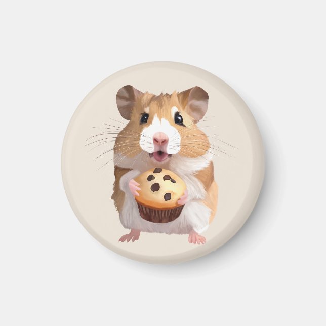 Cute Little Hamster Holding A Muffin Magnet (Framsidan)