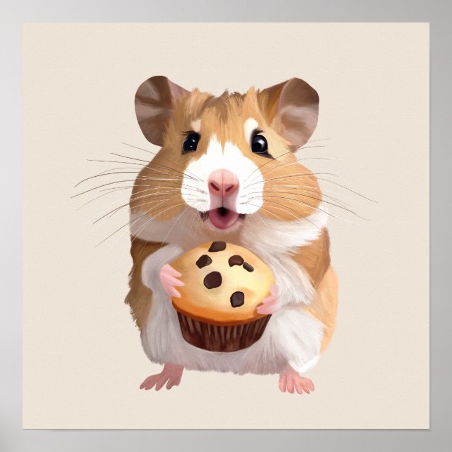 Cute Little Hamster Holding A Muffin Poster (Framsidan)