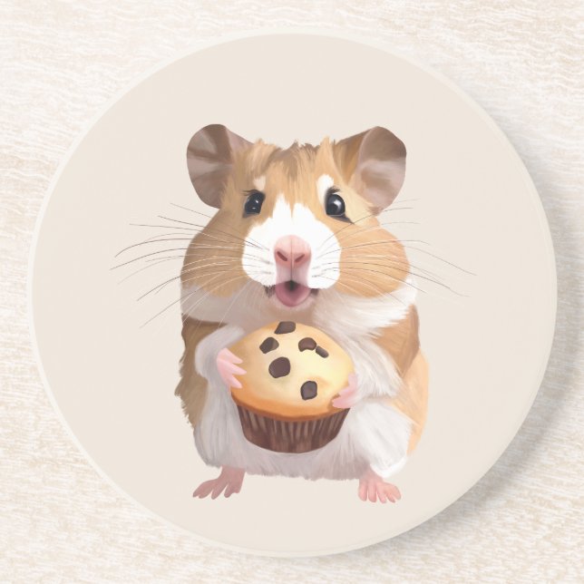 Cute Little Hamster Holding A Muffin Underlägg (Framsidan)