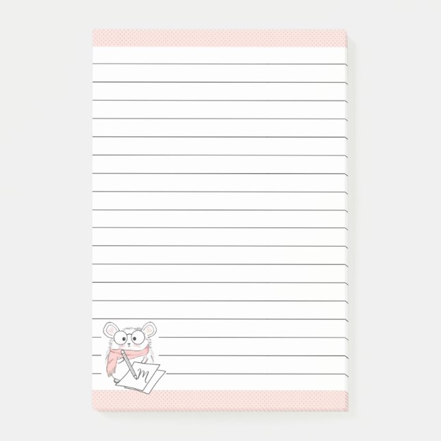Cute Little Hamster Monogram Rosa Post-it Block (Framsida)