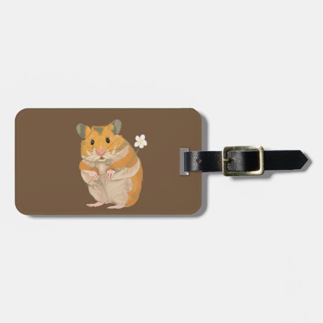 Cute Little Hamster som håller blomma Bagagebricka (Horisontell Framsida)
