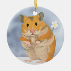 Cute Little Hamster som håller blomma Julgransprydnad Keramik
