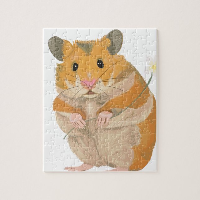 Cute Little Hamster som håller blomma Pussel (Vertikal)