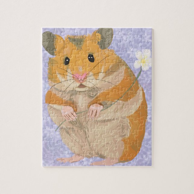 Cute Little Hamster som håller blomma Pussel (Vertikal)