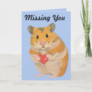 Cute Little Hamster som håller ett hjärta "Missing Kort