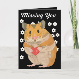 Cute Little Hamster som håller ett hjärta "Missing Kort
