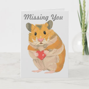Cute Little Hamster som håller ett hjärta "Missing Kort