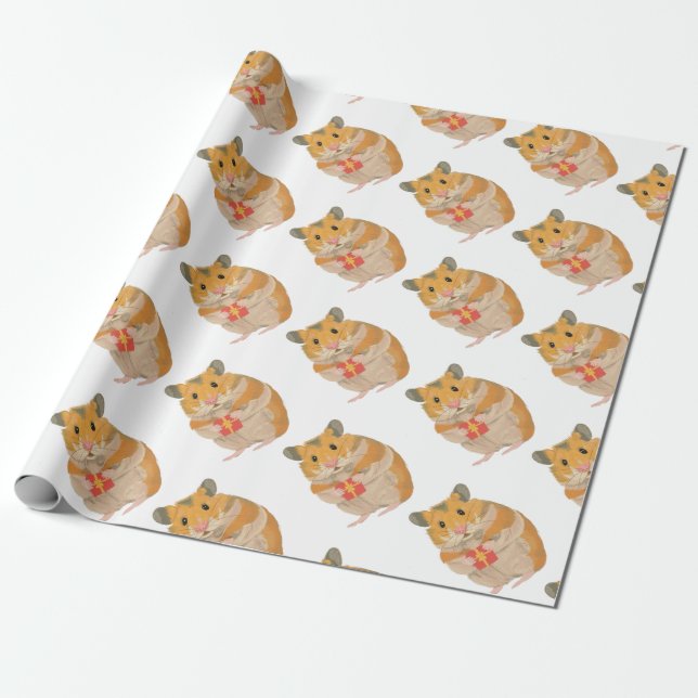 Cute Little Hamster som håller i Julklapp Presentpapper (Utrullad)