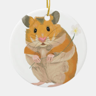Cute Little Hamster som har en blomma Julgransprydnad Keramik