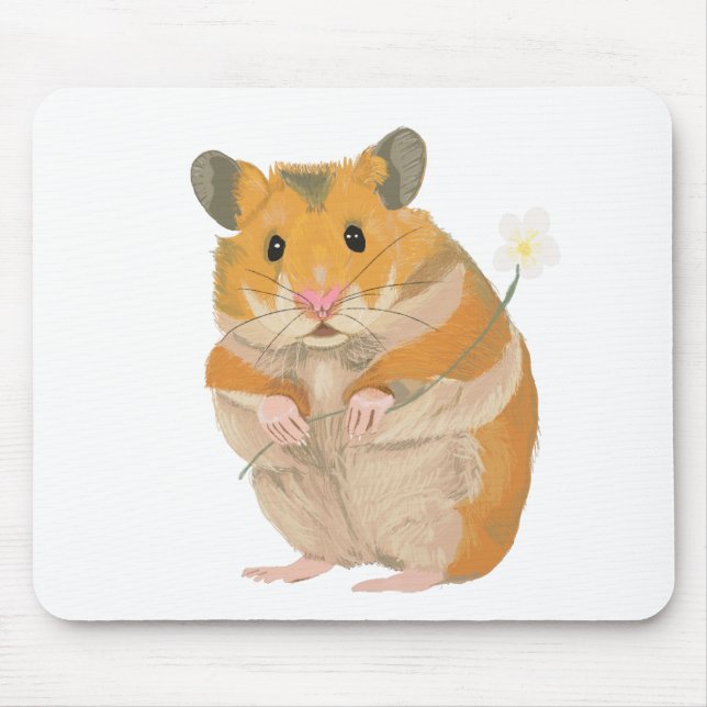 Cute Little Hamster som har en blomma Musmatta (Framsidan)