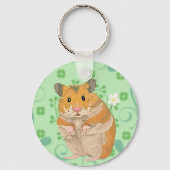 Cute Little Hamster som har en blomma Nyckelring (Framsida)