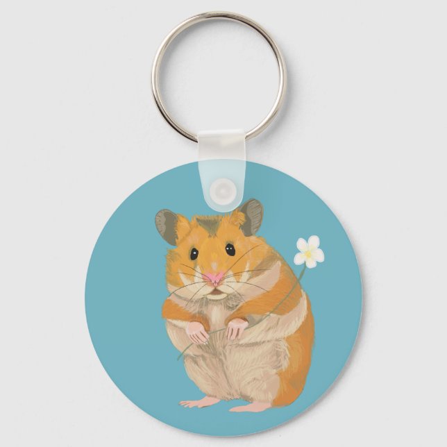 Cute Little Hamster som har en blomma Nyckelring (Framsida)