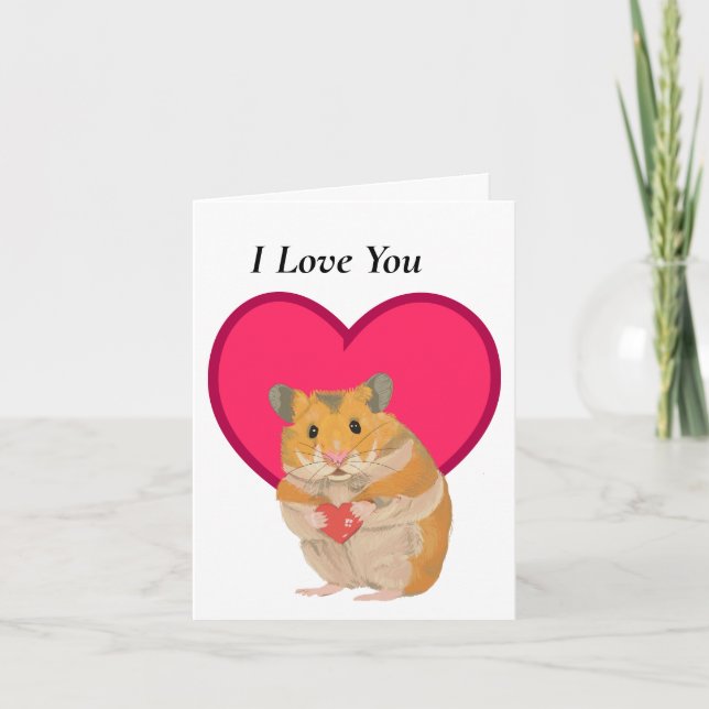 Cute Little Hamster som har röda Valentineser Kort (Framsida)