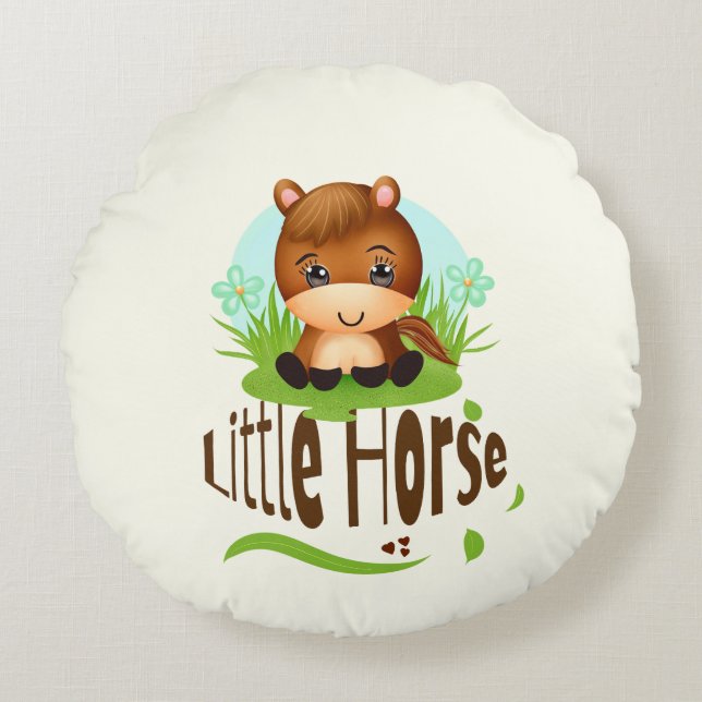 Cute Little Hästhäst Rund Kudde (Framsidan)