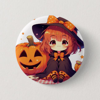 Cute Little häxa för Halloween Knapp