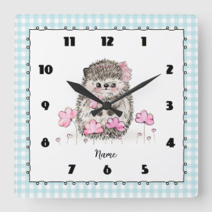 Cute Little Hedgehog Anpassningsbar Blue Fyrkantig Klocka