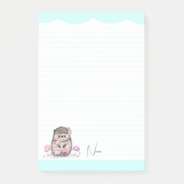 Cute Little Hedgehog Anpassningsbar Blue Post-it Block (Framsida)