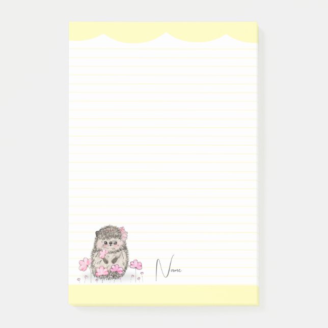 Cute Little Hedgehog Anpassningsbar Gult Post-it Block (Framsida)
