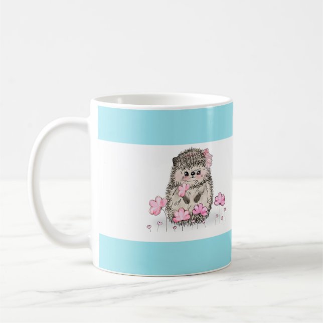 Cute Little Hedgehog Blue White Kaffemugg (Vänster)