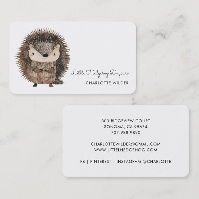 Cute Little Hedgehog Daycare Business Card Visitkort (Fram/baksida)