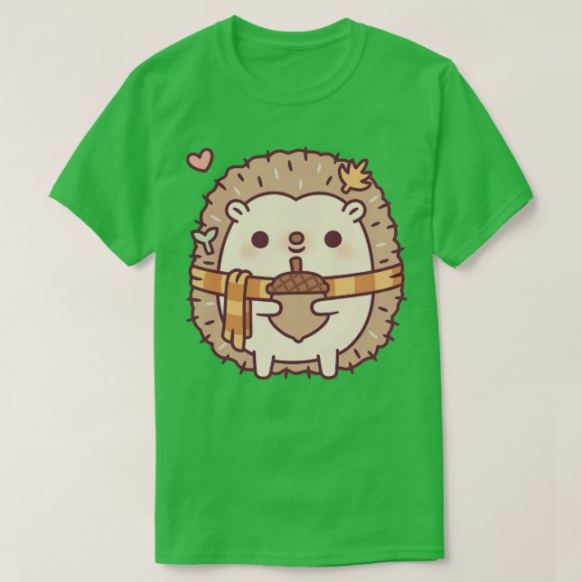 Cute Little Hedgehog Holding An Acorn Höst T Shirt (Design framsida)