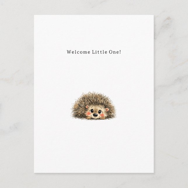 Cute Little Hedgehog New Baby Card. Vykort (Framsida)
