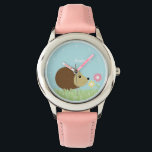 Cute Little Hedgehog Personlig Armbandsur<br><div class="desc">Den här vackra barnen har en ljuvlig vektorillustration av en häckande och två blommor och kan vara personlig med ditt barns namn,  monogram,  inledande text eller valfri anpassningsbar för perfekt.</div>